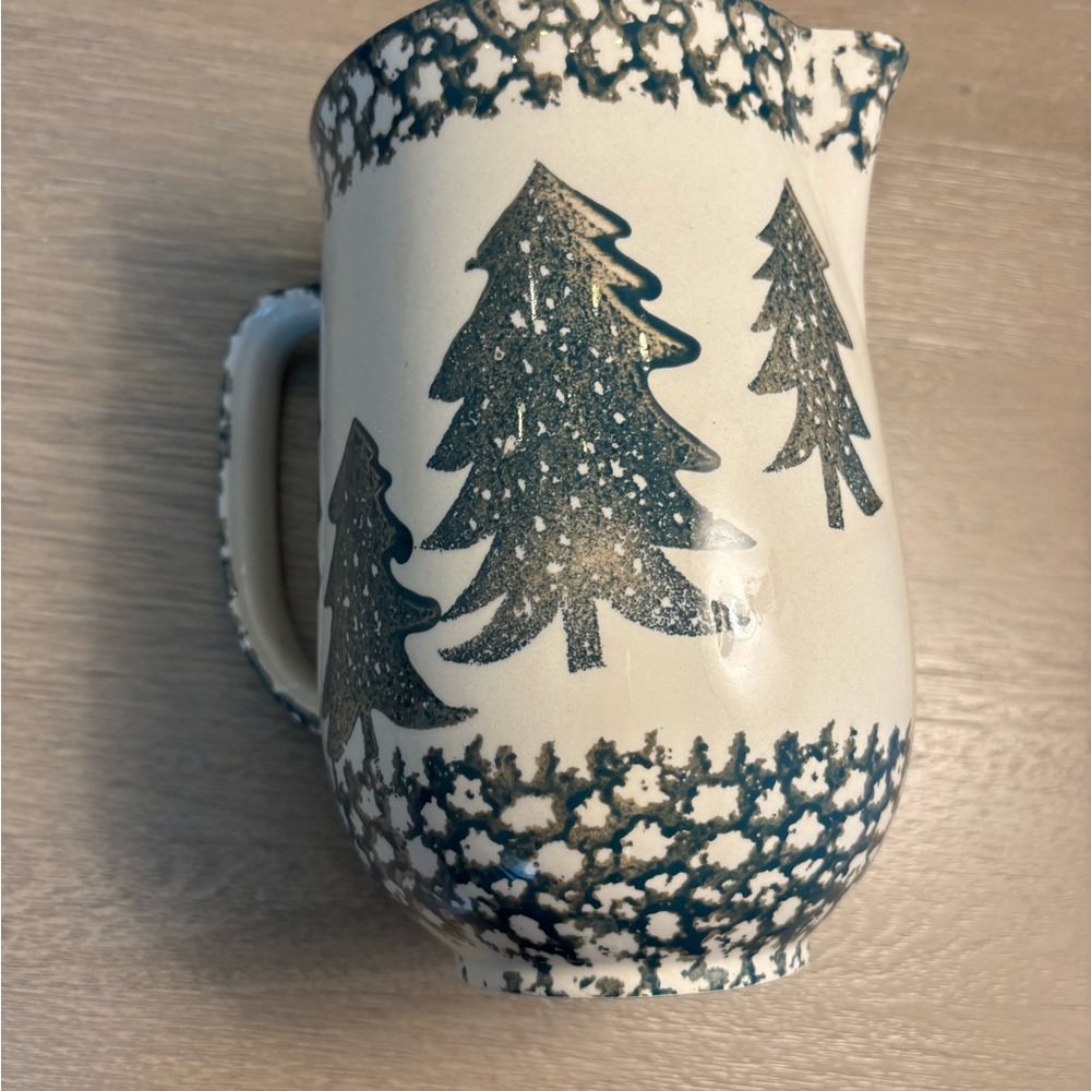 Green and White Tree Patterned Ceramic Pitcher